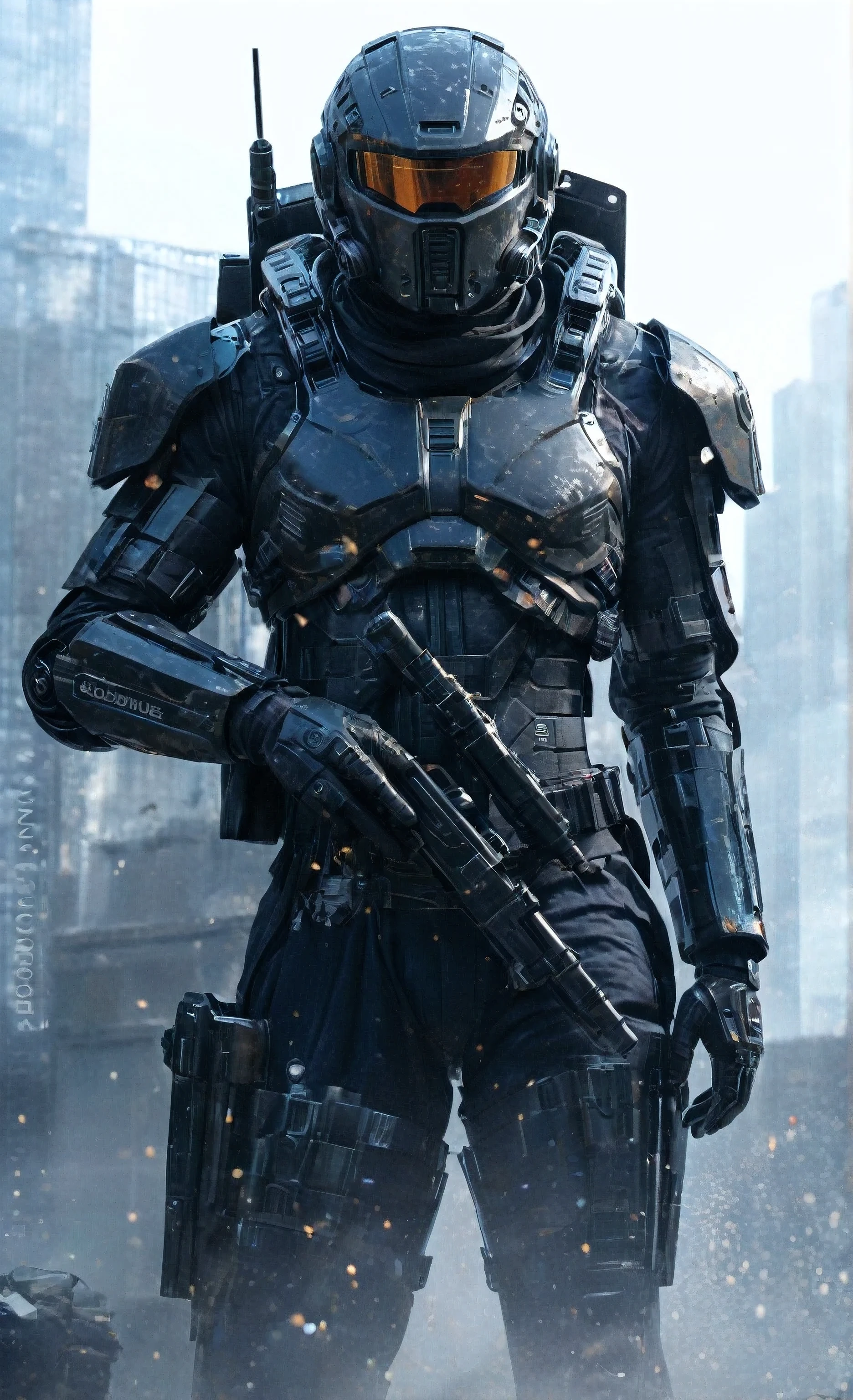 ((masterpiece)), ((ultra-detailed)), ((best quality)), ((intricate details)), solo, sci fi supersoldier, exosuit, photorealistic, gritty, j_background, high tech armor, high tech soldier, covered face, covered visor, capelet