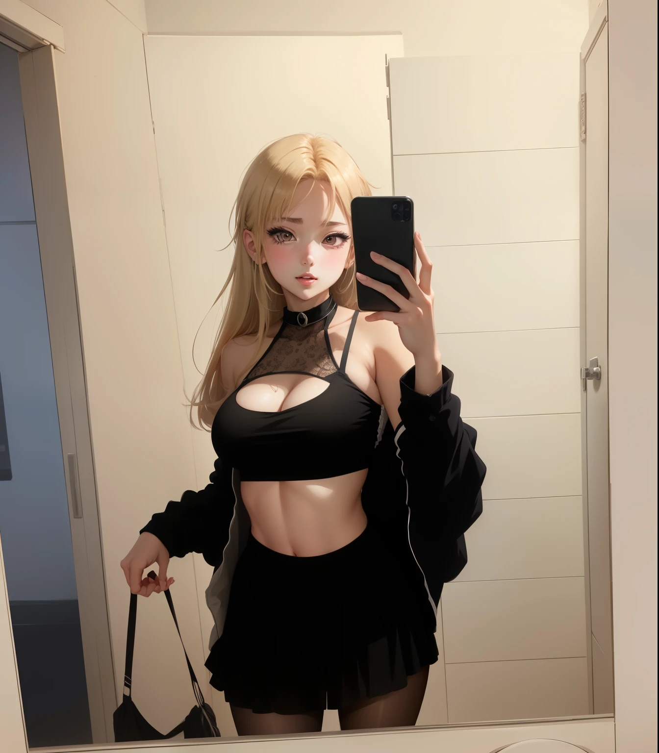 ((mejor calidad, 8k, Pieza maestra :1.3)), 1girl, Beautiful woman with emphasis on thin abs: 1.3, (Peinado casual, pechos grandes: 1.2), desgaste casual: 1.2, interior, Cara ultra detallada, ojos delicados, 二重まぶた, senos suaves, Hermoso modelo de mujer, sexy, Caliente, Escote expuesto, Linda cara ojos hermosos, NSFW