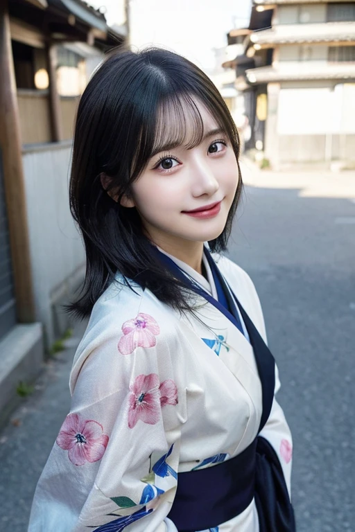(kimono)、Random pose、(highest quality,masterpiece:1.3,超A high resolution,),(Ultra-detailed,Caustics),(Photorealistic:1.4,RAW shooting,)Ultra-Realistic Capture,Very detailed,High resolution 16K human skin closeup、 The skin texture is natural、、The skin looks healthy、The color is also uniform.、 Use natural light and color,1 girl,Japanese,33 years old,cute,Black-haired,Middle Hair,,smile,,(Depth of written boundary、chromatic aberration、、Wide range of lighting、Natural Shading、)、