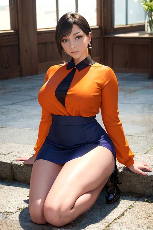 (Masterpiece), Best quality, Highest quality,  Detailed and intricate, Original,A high resolution,full body shot shot。
( old),Extremely detailed_Eyes, Extremely tall，Sexy,Oversized thick breasts,Elongated waist，Exaggerated huge thick fat buttocks，Super long big thick legs，Extremely thick leg muscles，
(eyes liner:0.5),(Blush:0.5),Blonde hair,Simple Diamond Earrings,Detailed skin, twintails, 
view the viewer, Light smile, perfectfingers, Beautiful hands, Good looking,
((Flight attendant uniform)), (Orange pantyhose:1.1), Orange high heels, Orange short skirt uniform, in an airplane（inside airplane：1.2, Motion capture, Leaning forward (Sunken legs),  back on viewer,  From below, Perfect anatomy, (Depth of field:1.1),Loli:0.1,Realistic:1.3,
(Ambient light:1),(Cinematic composition:1.3), (Best quality, A high resolution, Photorealistic, primitive, 8K,Masterpiece, ),Best quality, Masterpiec8K.hdr. High ribs:1.2, filmgrain, Blur bokeh:1.2, Lens flare, (vivd colour:1.2), (Delicate),masutepiece,A hyper-realistic,32K,the Extremely Detailed CG Unity 8K Wallpapers, Best Quality,Rainbow Color Latex dress,Colorful slime clothes,Deep Turtleneck,Rainbow slime long skirt,Black bob hair,Silver wave hair,(over knee BOOTS:1.2),Cowboy Shot, Street, Country Street, (Film grain:1.2), (Film Overlay:1.3), Night,Smile,Open mouth,Details in the mouth,Parti,Full body like