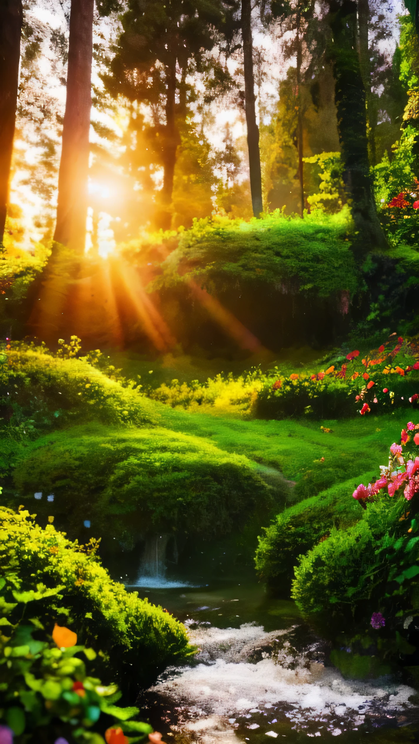 masterpiece, best quality, high quality,extremely detailed CG unity 8k wallpaper, An enchanting and dreamy scene of a fantasy forest,orange and yellow sky,sunset shinning stunning light effect,with towering trees, flowers colorful,hidden fairy glens, creating a sense of mystique and enchantment, artstation, intricate, trending, award winning photography, Bokeh, Depth of Field, HDR, bloom, Chromatic Aberration ,Photorealistic,extremely detailed, trending on artstation, trending on CGsociety, Intricate, High Detail, dramatic, art by midjourney