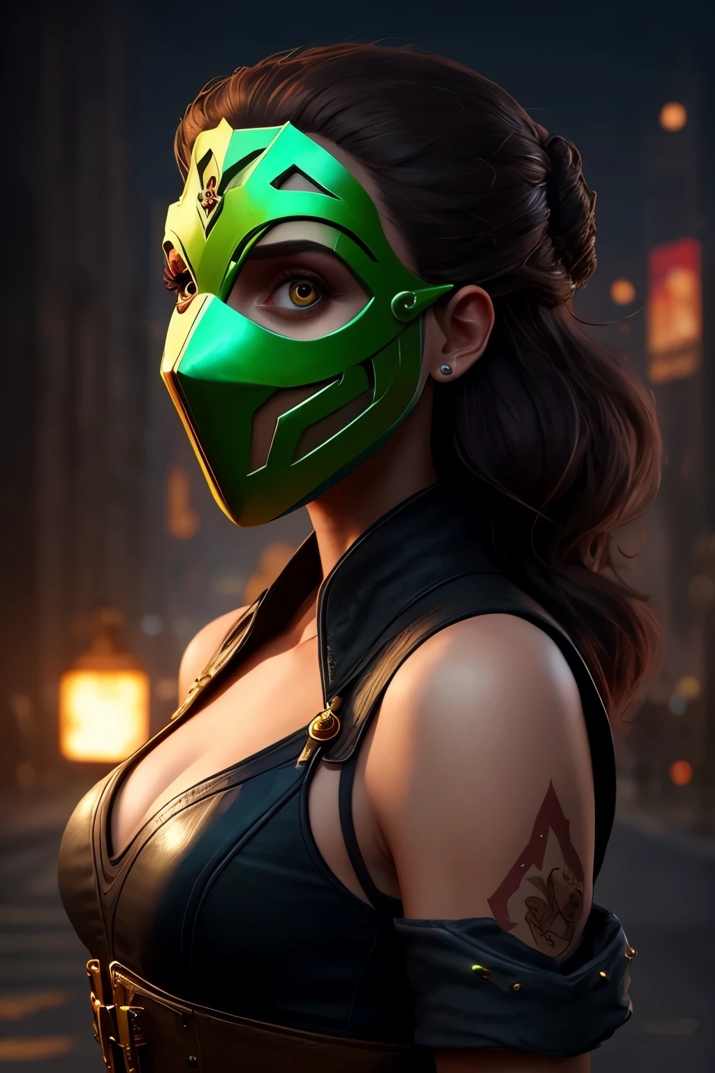 there is a woman with a green mask and green feathers, hyperdetailed fantasy character, detailed matte fantasy portrait, Estilo Fantasy 8 K Octano Render, fantasy art behance, Renderizado 3D de arte de personajes 8 k, 4 k detail fantasy, Render Art Nouveau Octane, Arte digital 4K altamente detallado, cinematic goddess close shot, Tendencias en ArtStation 4K, cyberpunk enojado precioso druida