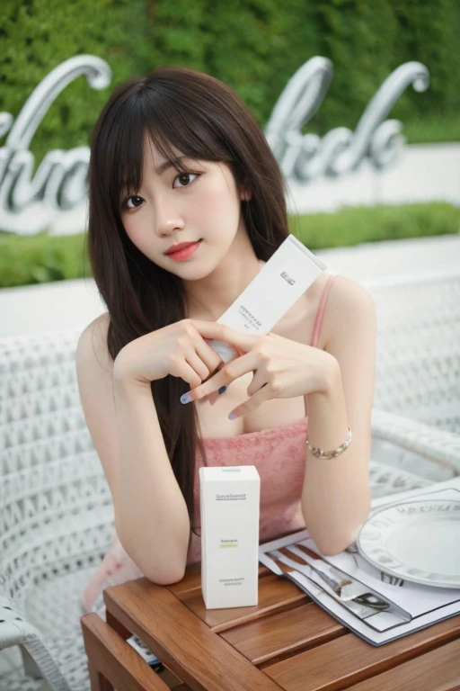 wanita korea cantik, 25 tahun, kulit putih, rambut sedang lurus coklat, payudara sangat besar, senyum lebar, fullbody, kacamata, rok terangkat angin, background tengah kota