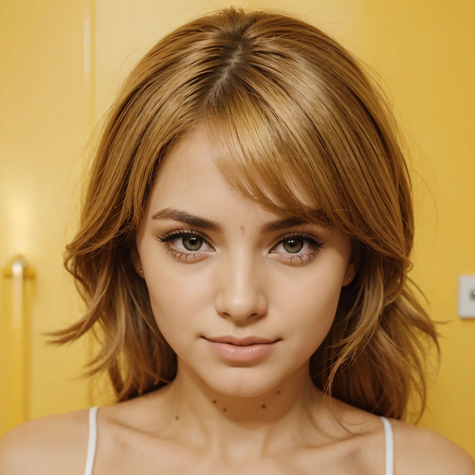 Garota animada cabelos brancos olhos amarelo