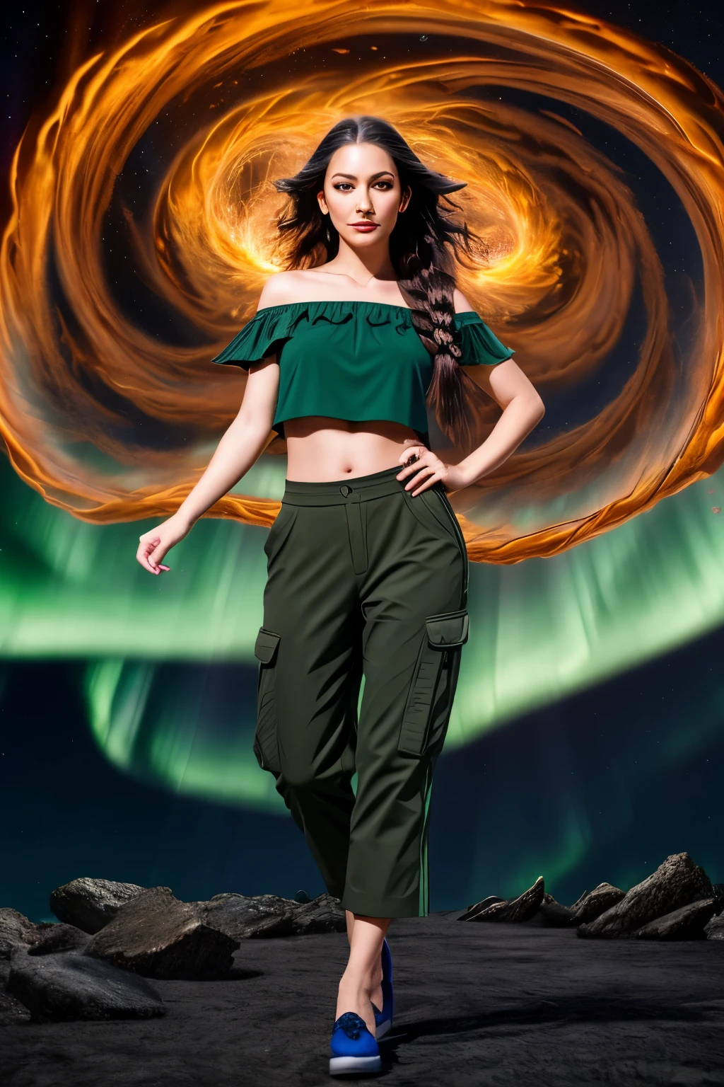 tclrv, masterpiece, best cinematic quality, photorealistic highly detailed 8k raw photo, volumetric lighting, volumetric shadows, paratrooper costume, woman, mountain background, seductive smile, female Gnome, 1 feet small, humanoid, earth-dwelling humanoid being, affinity with the earth and nature, gardening and craftsmanship, fantasy, Late twenties, Supple, Polynesian, Green eyes, Downturned Ears, Narrow Chin, Low Jawline, Straight Forehead, , Blue Braided haircut hair, Happiness, Concentrated gaze, calling forth elemental energies, Demonic Wings wearing Blue Ombre Cropped cargo pants, Dark green Off-the-shoulder top, Pointed-toe flats, , and and and Evolve (Oval ,Plasma,Turbulence,aurora,Cone,Horizontal lines,Wavy lines,Hindsight bias magic:1.3), Arms swirling in circular motions, summoning a cyclone of magic, Elemental Glow, Incandescent Brilliance, Gambrel Roof