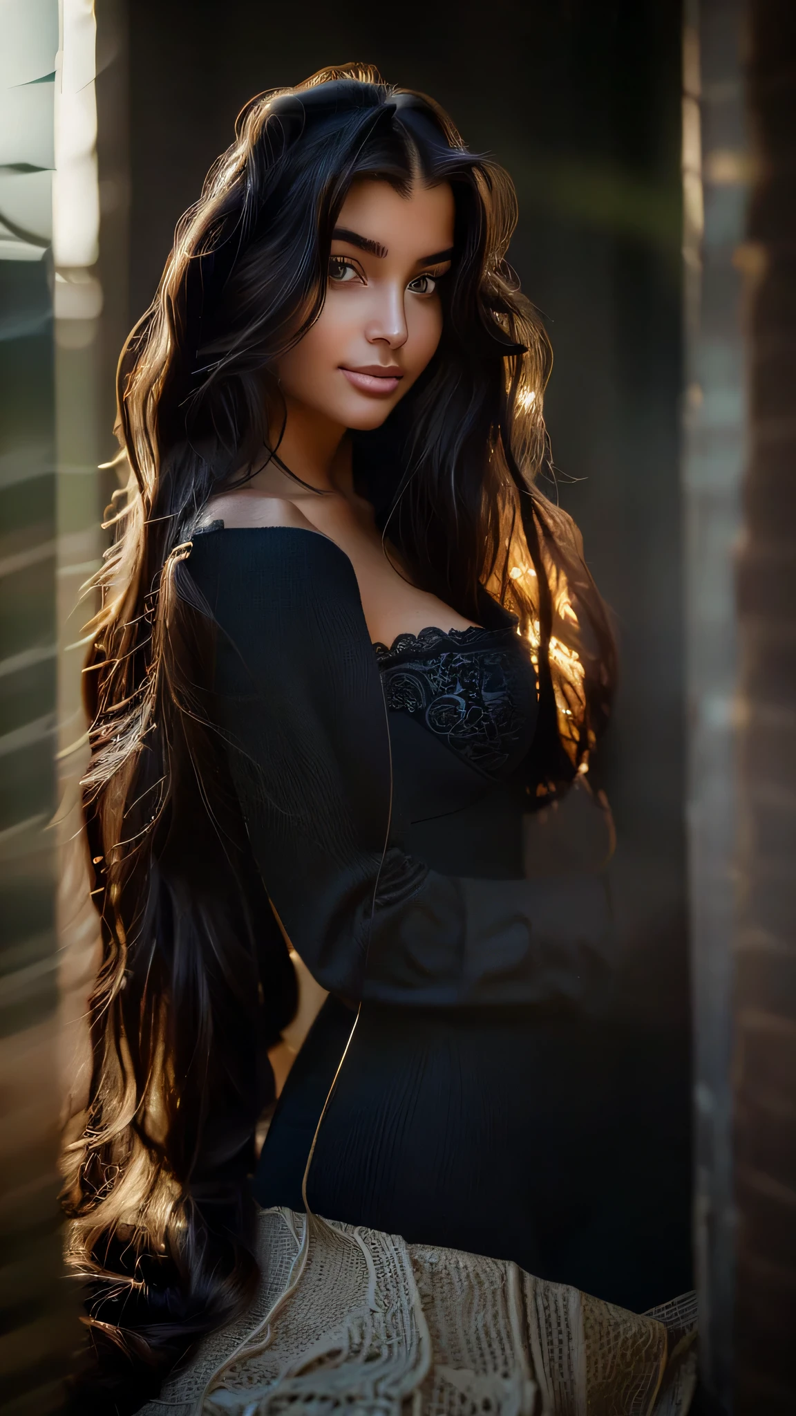 Photorealistic depiction of Beautiful of women have very long very thick Rapunzel wavy black hair with a meticulous attention to hair, who are hair models, framed in hyper-detailed 8K resolution, ultimate UHD, captured in balanced composition, accentuating the allure and beauty in their refined features and expressive eyes realistic, super detailed face