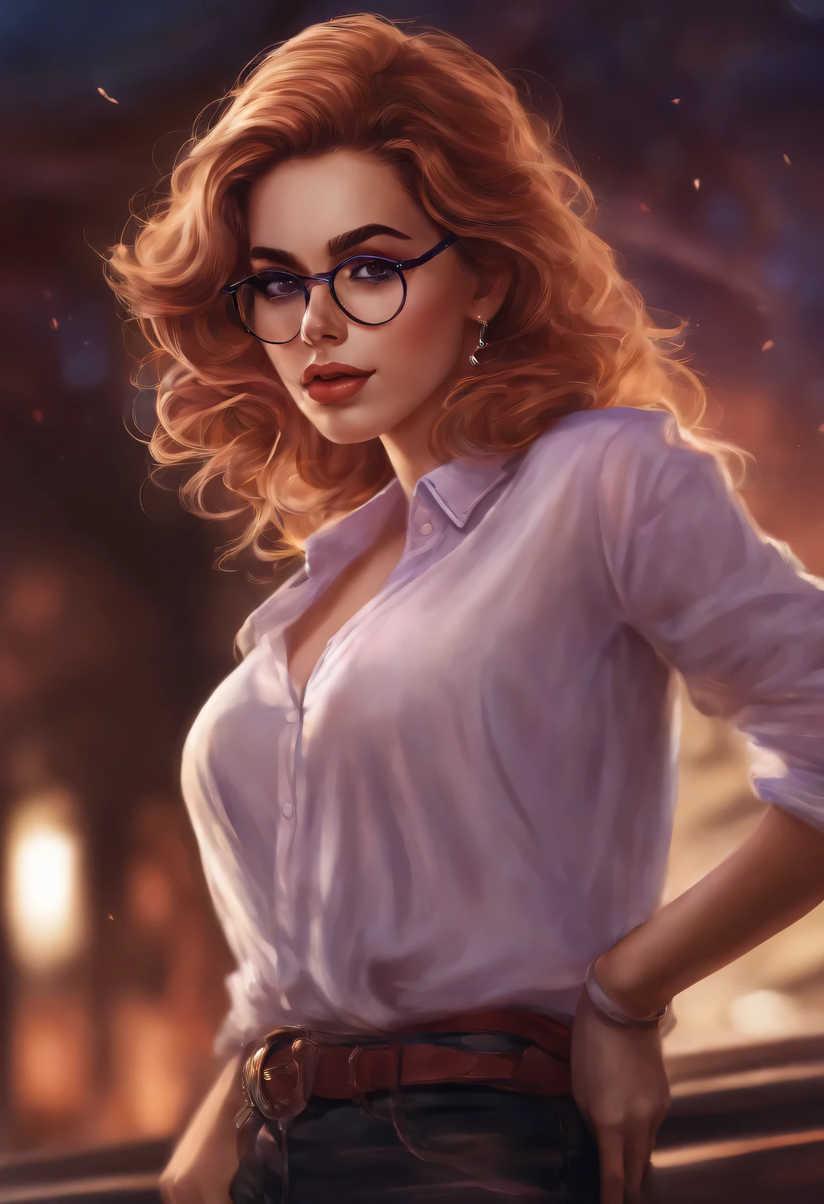 mulher com camisa roxa, With eye Glasses, cabelos grisalhos, anime