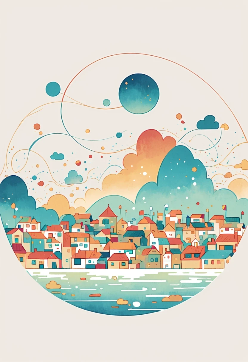 Stand on the rooftop,Girl with backpack on rooftop,The backpack is filled with happy spring,Simple lines,Minimalism,abstraction,City background