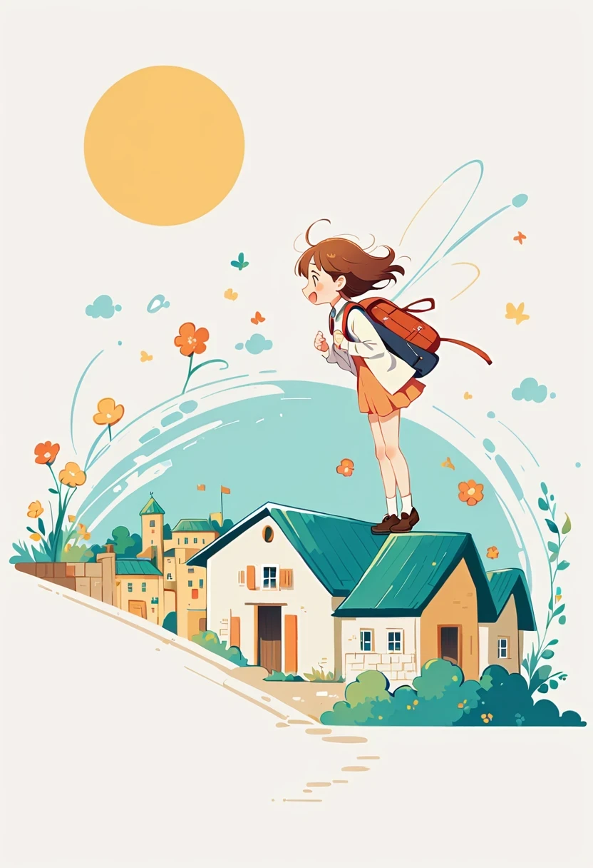 Photography of an adorable girl in modern attire, carrying a backpack, joyfully leaping and stepping on jade-colored auspicious clouds. Her entire body embodies the texture of jade, with hues of white and jade green, captured in a realistic photograph that showcases the fusion of human form and precious stone. The whimsical scene captures the girl's playful spirit as she dances above the clouds, blending the earthly with the ethereal in a visually enchanting composition
