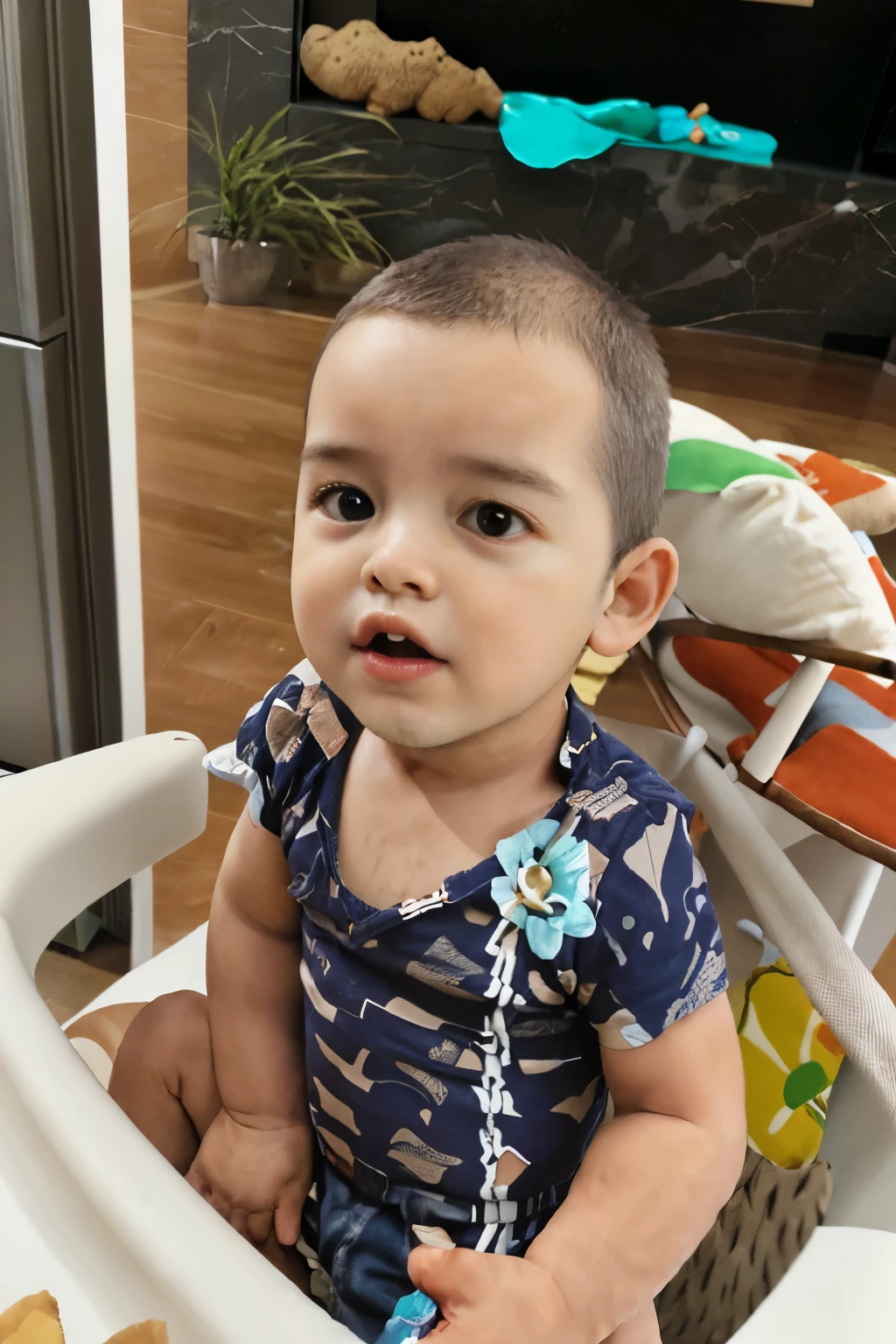 A close-up of a man holding a baby in a living room, pai com filho, imagem de perfil, foto do perfil, foto comercial, Chris Haas e Bernini, retrato completo, imagem retrato, home fotografia retrato, Christian Weston Chandler, Nate Berkus, Dirigido por: Juan O'Gorman, Millaise e Greg Rutkowski, testa larga paterna carinhosa, imagem do avatar