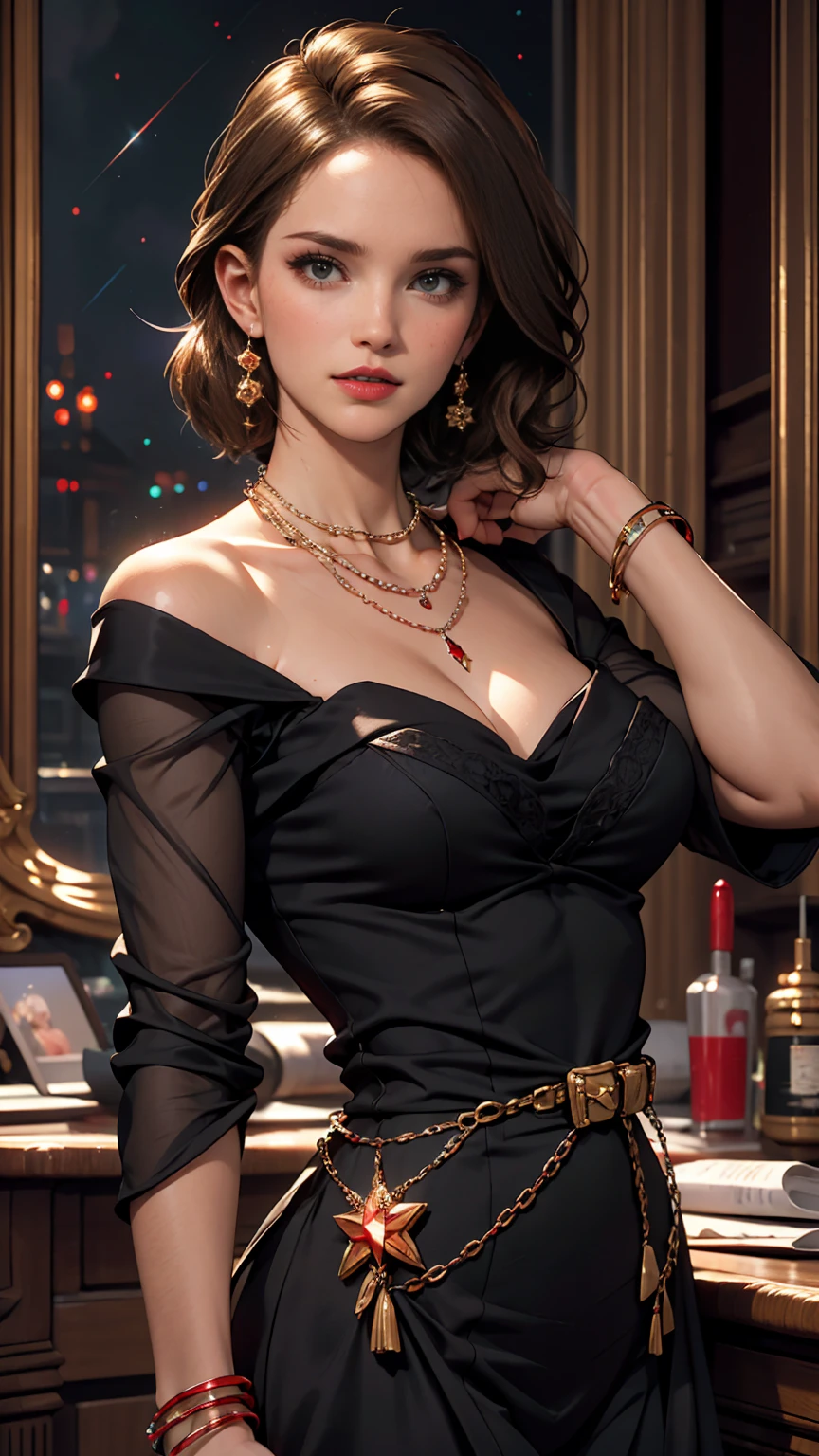 One girl, alone, Promotional Art, By Mika Picazo, masterpiece, Exposing shoulders, ponytail, View Viewer 、Wear a lace choker