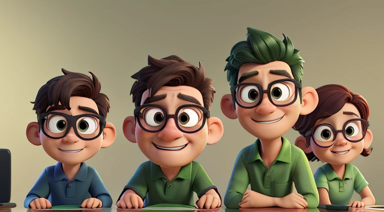 Wearing a green polo shirt、Wearing jeans、 60-year-old man、Company Manager、Wearing glasses、Angular face、kind、kind、Anime characters、comics、3D illustration style、3D Rendering、Plain background、