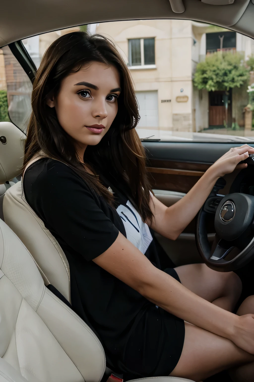 25 year old female, brunette, 5 foot 6 inches, beautiful, driving car