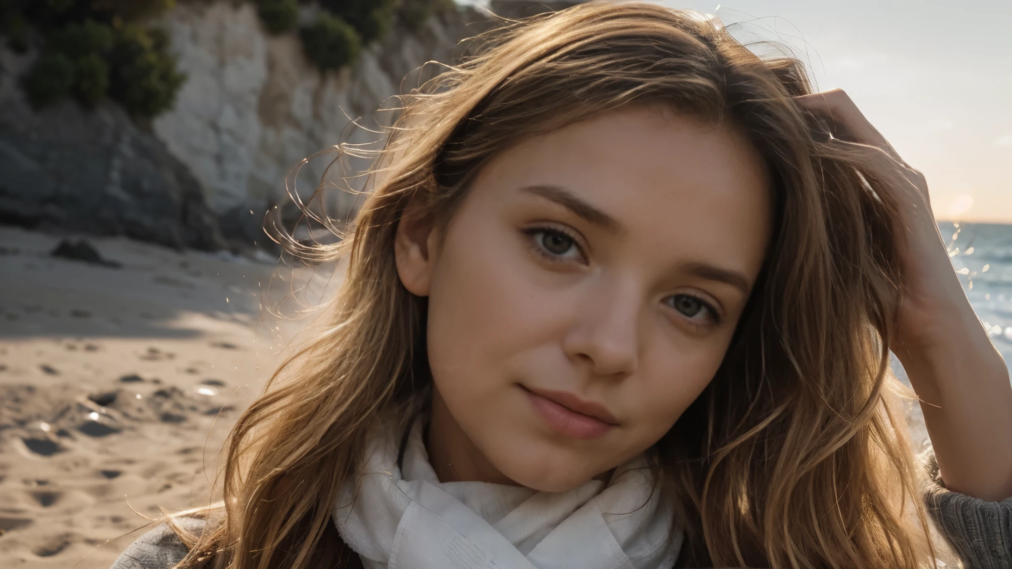 Imaginez le portrait d'une femme au visage serein, qui porte des lunettes fine de soleil, with long wavy blonde hair, reflecting the golden light of dusk at the edge of'une plage. Elle porte un casque audio sur les oreilles, symbole de son lien avec la musique. The scene takes place at the end of the day, with a subdued light that delicately envelops her face and hair, créant une atmosphère intime et inspirante. Le fond de l'image est estompé, mettant en avant la femme tout en suggérant un espace ouvert et paisible, perhaps evoking creative freedom or'escape that'offers his YouTube channel. L'image combine élégance, tranquility and modernity, capturer l'essence de la chaîne qu'it represents. The color palette is dominated by the soft hues of the sunset, avec des touches de bleu et d'or pour équilibrer chaleur et fraîcheur. Cette image de couverture est conçue pour attirer l'attention tout en invitant les spectateurs à découvrir le monde que la chaîne a à offrir.