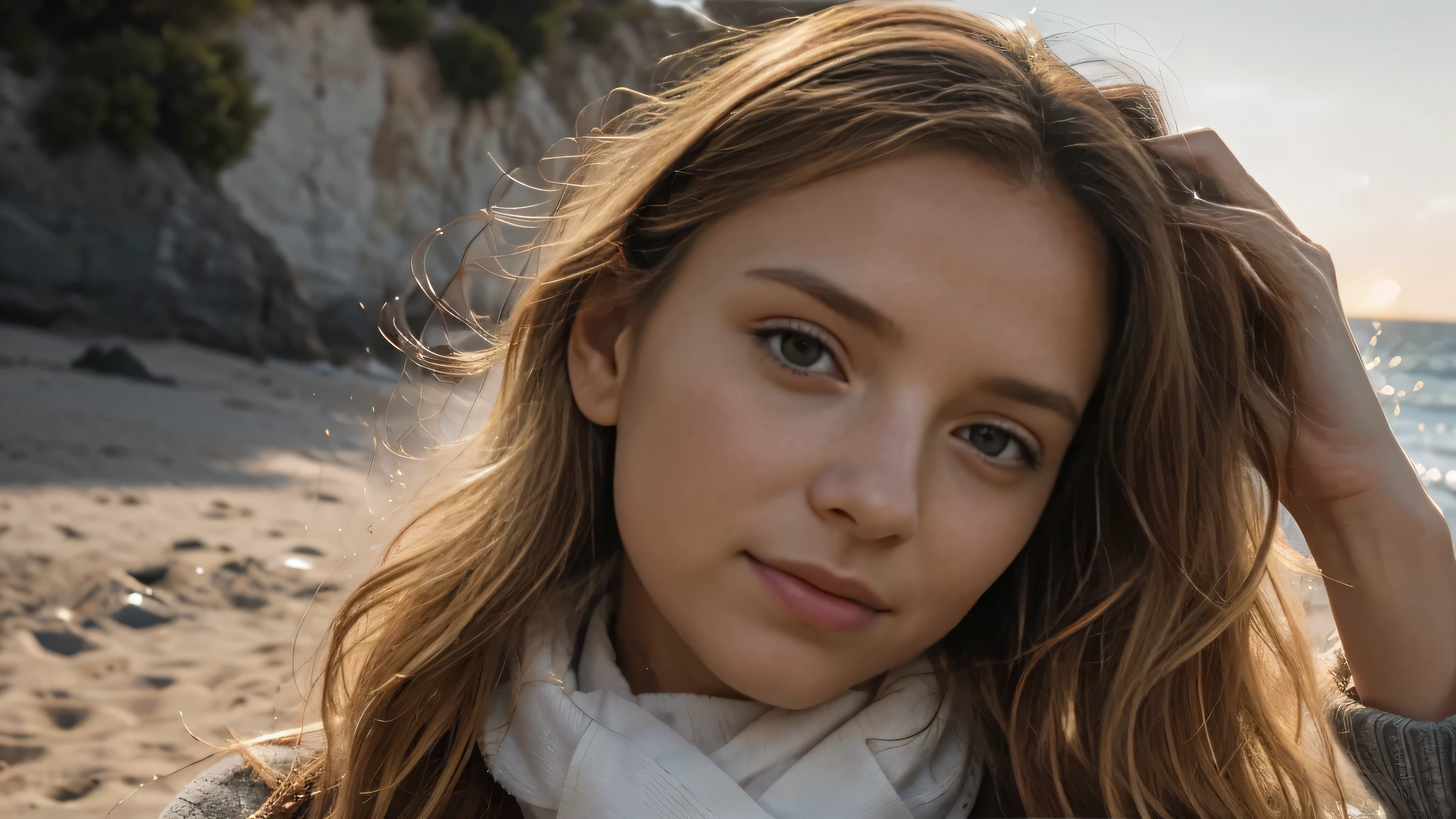 Imaginez le portrait d'une femme au visage serein, qui porte des lunettes fine de soleil, with long wavy blonde hair, reflecting the golden light of dusk at the edge of'une plage. Elle porte un casque audio sur les oreilles, symbole de son lien avec la musique. The scene takes place at the end of the day, with a subdued light that delicately envelops her face and hair, créant une atmosphère intime et inspirante. Le fond de l'image est estompé, mettant en avant la femme tout en suggérant un espace ouvert et paisible, perhaps evoking creative freedom or'escape that'offers his YouTube channel. L'image combine élégance, tranquility and modernity, capturer l'essence de la chaîne qu'it represents. The color palette is dominated by the soft hues of the sunset, avec des touches de bleu et d'or pour équilibrer chaleur et fraîcheur. Cette image de couverture est conçue pour attirer l'attention tout en invitant les spectateurs à découvrir le monde que la chaîne a à offrir.