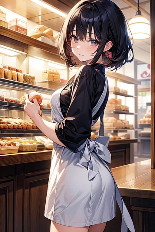 Enchanting anime girl, Naughty, Naughty anime style, Beautiful and attractive anime woman, Top rated on pixiv、beautiful girl、Japanese、Shortcuts、Smaller breasts、Japanese bakery、Bakery clerk