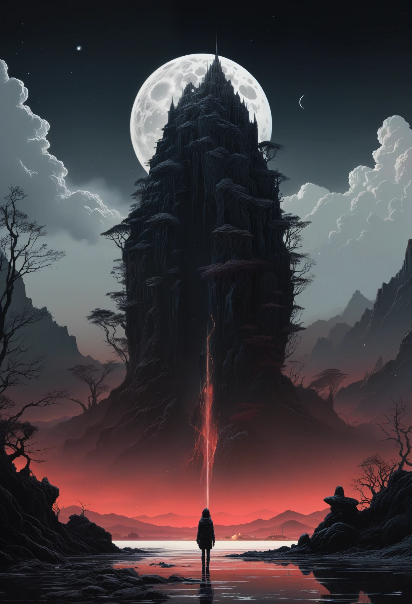Rubyfall Spectrolite Na'vi ,troll,long hair,pretty face,eyebrow up,full body shot,ominous landscape,Simon Stalenhag,native armenia,Wangechi Mutu,prime colors,urban,extremely detailed, [night landscape],masterpiece,intricate details,eyes extremely detailed, high detailed eyes,city in mountain on background,niobium Chalcopyrite moon,Obsidian Alien Entity,ominous landscape, niobium Obsidian atmosphere,dangerous,full body length, sassiness,pretty face,intricate details,realistic humid skin,extremely intricate details,anatomically correct,High contrast,Ultra HD,HDR,photo,photorealism,Masterpiece, natural skin textures, hyper realism,hyper detailed,High contrast,Realism,Ultra Detailed,irina yermolova, close full body shot,32K resolution,Nikon Z9,full body length,Manganite babygirl ,pretty face,eyebrow up,long boney fingers,pencil drawing,detailed hand structure,veiny hands,gnarled knuckles,stretched tendons,thin and delicate fingers,(high contrast, black and white),light and shadows,subtle shading,dramatic perspective,(fine etching:1.1),realistic textures and wrinkles,meticulous hatching,precision and accuracy,sketchy lines,rich graphite tones,highly defined finger joints,creases and folds,soft smudging,gradient values,expressive gestures,broken nails,filigree rings,dainty engagement ring,aged skin,slight calluses,powerful hand movements,mysterious and elegant(hand) posture,just a touch of red,subdued background,mysterious atmosphere ,ominous landscape,glate gray atmosphere,by art Simon Stalenhag,(((Wangechi Mutu))),ominous islands levitating above ground,rocks, night, milky way, reflection in water, synthwave, vortex, authentic landscape,Julie Mehretu,Brian Oldham,Patrick Dougherty,