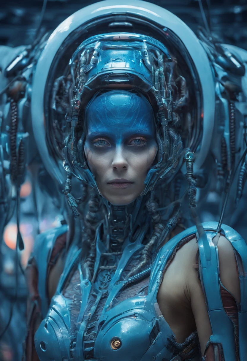 Frau, 28 Jahre, Haare sind Tentakelartig, Hautfarbe blau, Raumanzug, Alienplanet, artenreiche Flora
