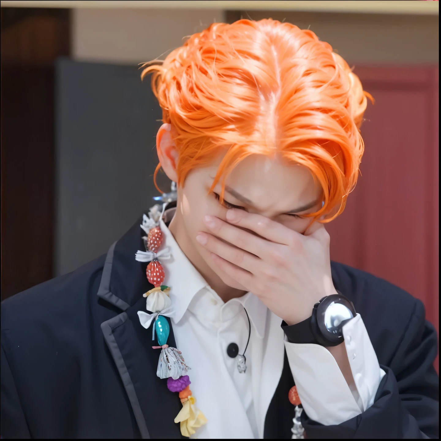 Hyunjun hur actor y idol de kpop mas realismo en el cabello y ropa hair orange