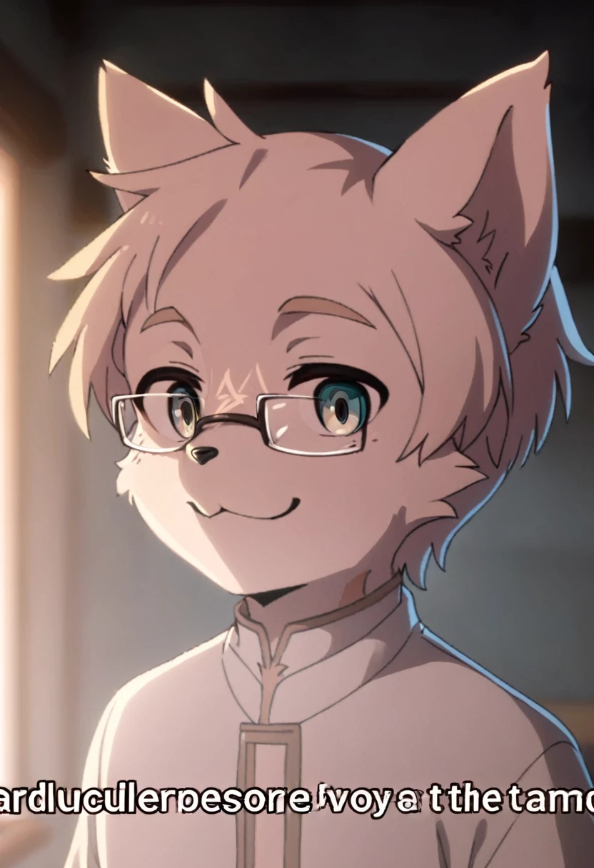 highres, paid reward available, unparalleled masterpiece, street(highly detailed beautiful face and eyes)absurdres, perfect anatomy, good lighting, volumetric lighting, cinematic shadow(angelic handsome 1boy, kemono, solo focus, single, Smiling embarrassedly, glasses)(furry anthro:1.7)(Furry body, dog facial features, dog body features)(very detailed body fur)Handouts((college professor))Dirty lab coat, class, Difficult formulas, white board,