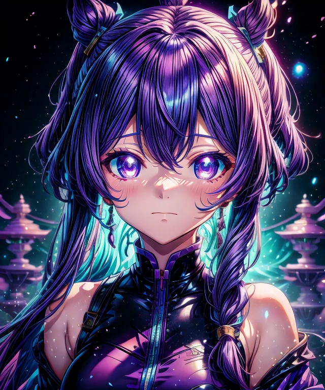 anime girl with purple hair and purple eyes in a purple outfit, ayaka genshin impact, [[[[grinning evily]]]], akasuki voidstar, onmyoji portrait, hajime yatate, anime moe artstyle, portrait knights of zodiac girl, keqing from genshin impact, ayaka game genshin impact