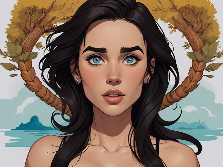 Personagem mulher ninja com marcas de guerras Imagem de desenho animado de uma mulher .cartoon style illustration, estilo de arte dos desenhos animados, estilo de arte dos desenhos animados, digital illustration style, design de personagens altamente detalhado, arte digital detalhada coragem, Forest fan art, Design de personagens de retrato, beautiful digital illustration, retrato de alta qualidade, Arte em quadrinhos, mulher jovem cabelo com transas lindas . Beautiful lined eyes Medium large bust and wonderful sexy clothes. image expression of sexual desire from waist to head illustration Jennifer Connelly and Salma haiek