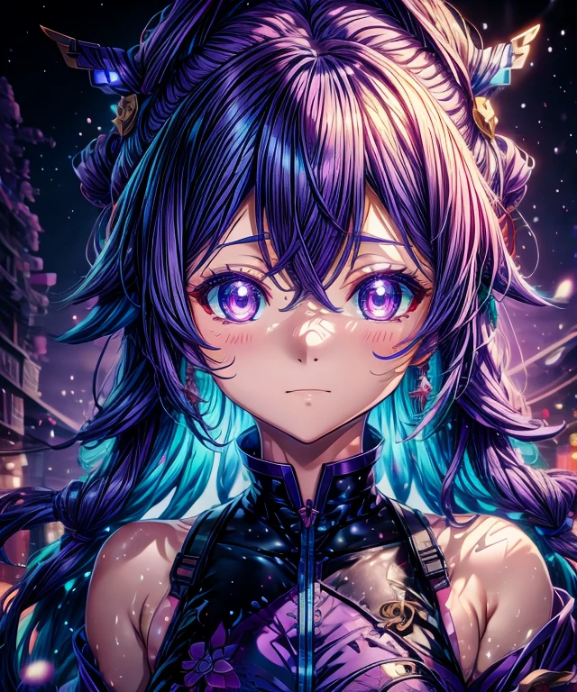 anime girl with purple hair and purple eyes in a purple outfit, ayaka genshin impact, [[[[grinning evily]]]], akasuki voidstar, onmyoji portrait, hajime yatate, anime moe artstyle, portrait knights of zodiac girl, keqing from genshin impact, ayaka game genshin impact