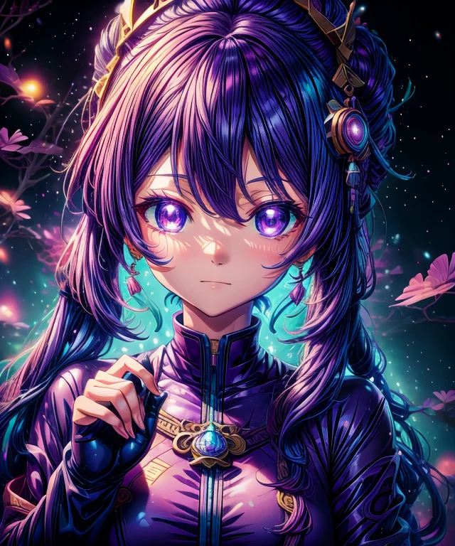 anime girl with purple hair and purple eyes in a purple outfit, ayaka genshin impact, [[[[grinning evily]]]], akasuki voidstar, onmyoji portrait, hajime yatate, anime moe artstyle, portrait knights of zodiac girl, keqing from genshin impact, ayaka game genshin impact