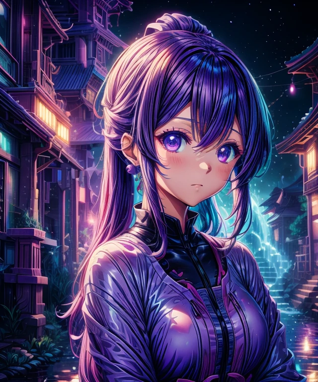 anime girl with purple hair and purple eyes in a purple outfit, ayaka genshin impact, [[[[grinning evily]]]], akasuki voidstar, onmyoji portrait, hajime yatate, anime moe artstyle, portrait knights of zodiac girl, keqing from genshin impact, ayaka game genshin impact