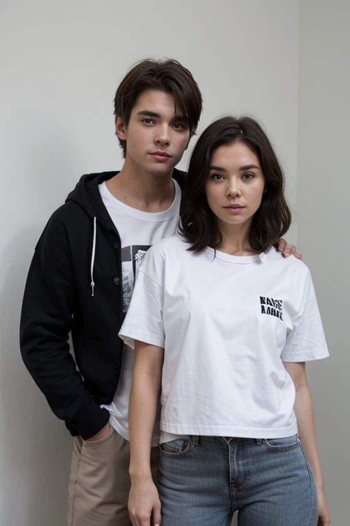 a boy and a girl are dating wearing school clothes, a beautiful girl and a handsome boy, make like realistis picture, for cover