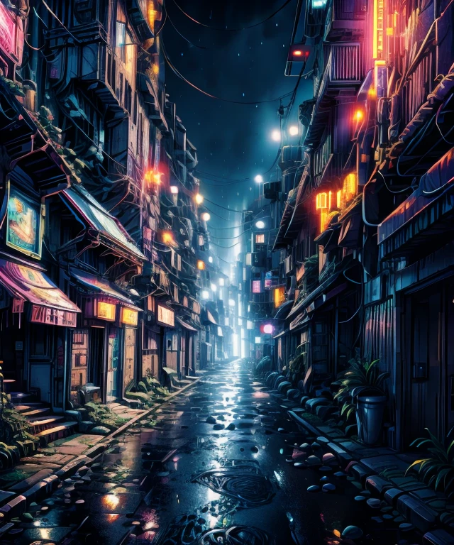 ((Top View: 1.3, Cyberpunk: 1.2, Street: 1.1), 2D Game Style, Pixel Art Style, Transparency, Powerful Colors, Advertising Lights, Roads and Cars Lively, Unique Charm! )