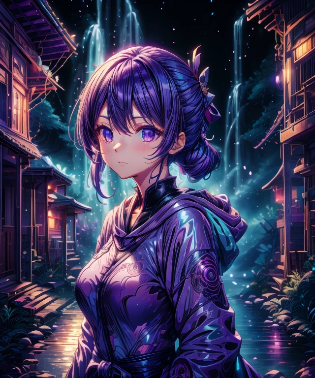 anime girl with purple hair and purple eyes in a purple outfit, ayaka genshin impact, [[[[grinning evily]]]], akasuki voidstar, onmyoji portrait, hajime yatate, anime moe artstyle, portrait knights of zodiac girl, keqing from genshin impact, ayaka game genshin impact