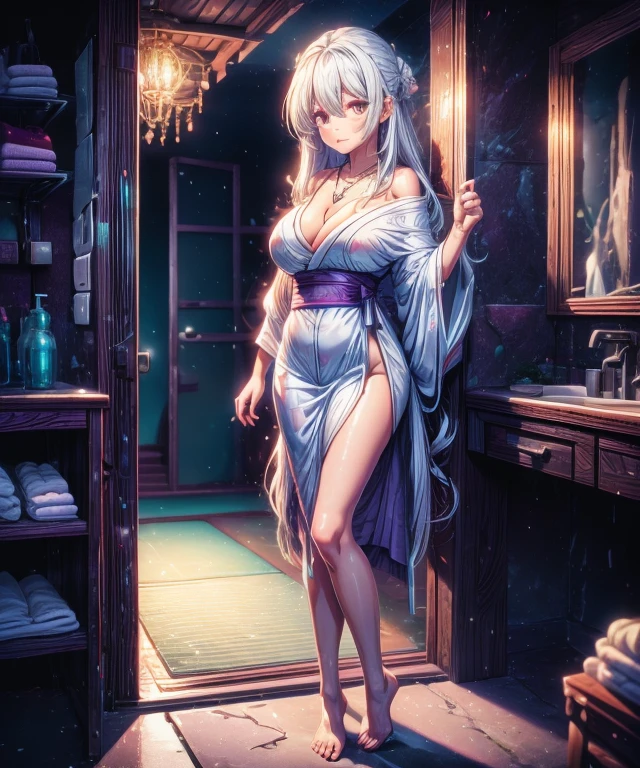 (1 girl, Gray hair, extremely long hair, low twin braids, green eyes, , Determined) (Digital) (Details in the fitting room, (evening dress, plunging neckline)) , best quality, stlouis,