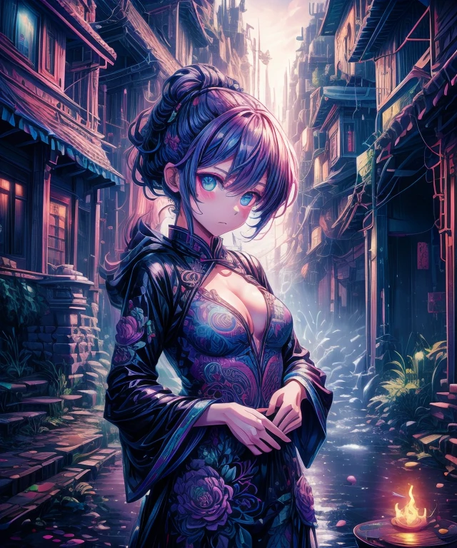 official art, unity 8k wallpaper, ultra detailed, beautiful and aesthetic, masterpiece, best quality, chinese style, (zentangle, mandala, tangle, entangle), ecstasy of flower, 1girl, extremely detailed, dynamic angle, cowboyshot, the most beautiful form of chaos, elegant, a brutalist designed, vivid colours, romanticism, by james jean, roby dwi antono, ross tran, francis bacon, michal mraz, adrian ghenie, petra cortright, gerhard richter, takato yamamoto, ashley wood, atmospheric