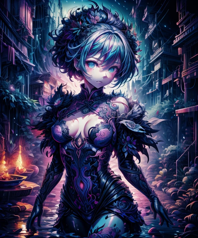 official art, unity 8k wallpaper, ultra detailed, beautiful and aesthetic, masterpiece, best quality, chinese style, (zentangle, mandala, tangle, entangle), ecstasy of flower, 1girl, extremely detailed, dynamic angle, cowboyshot, the most beautiful form of chaos, elegant, a brutalist designed, vivid colours, romanticism, by james jean, roby dwi antono, ross tran, francis bacon, michal mraz, adrian ghenie, petra cortright, gerhard richter, takato yamamoto, ashley wood, atmospheric