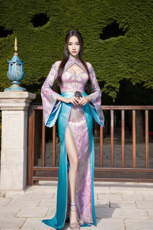 (Masterpiece,High-definition,Surreal、Digital Art:1.2)、Beautiful Female Warrior,Three Kingdoms,Fine eyes and face,Tall Woman,Chinese Warrior,Hanfu、(Holding a sword:1.2)、General temperament,Tall Woman,Long, slender legs、Narrow waist、Strong Body,Wide ass,Cleavage、In front of the gate of an ancient Chinese castle、Full Body Portrait