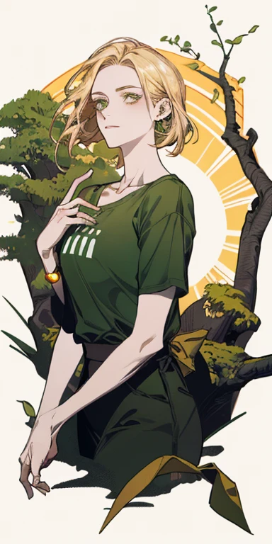 (obra de arte, melhor qualidade), 1 garota, clavicle, argolas, cabelo liso, olhando para o espectador, tronco, colar, Camisa, gangue nas costas, pele escura, cabelo verde, luz solar