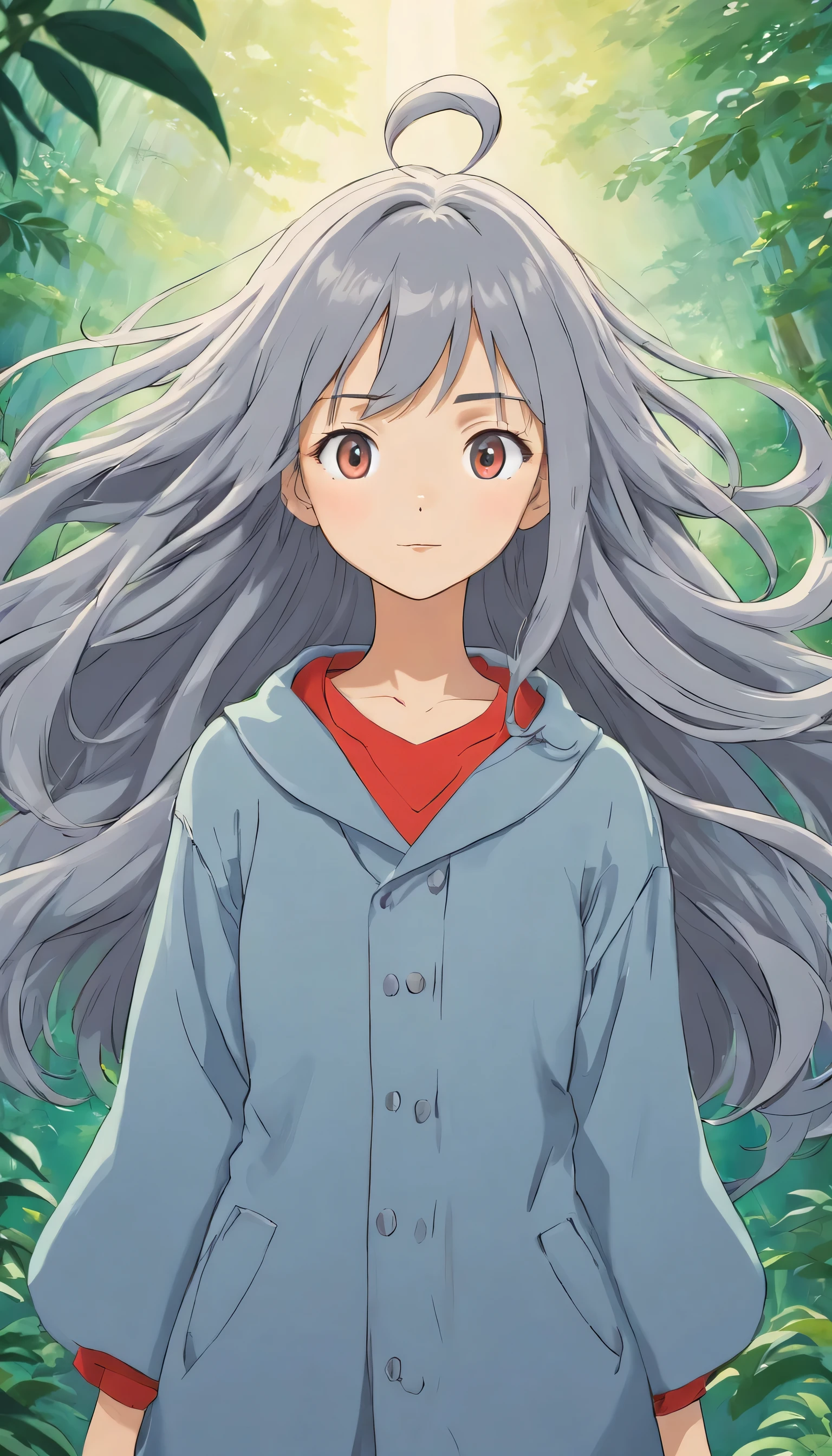 Mujer de pelo largo ropa gris molesta