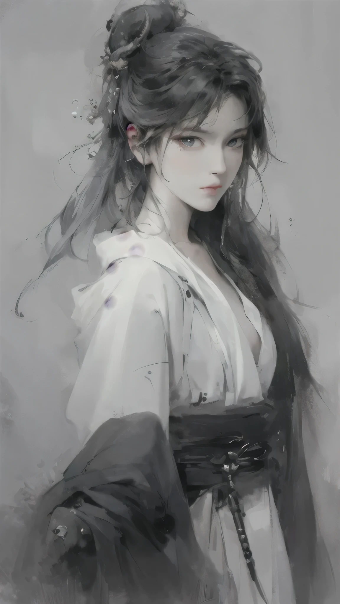 Close-up of a white-haired woman wearing a white mask, Beautiful character painting, guweiz, Artwork in the style of Guweiz, White-haired deity, author:Yang Jie, Epic and beautiful character art, Stunning character art, author:Fan Qi, by Wuzhun Shifan, Guweiz on Pixiv ArtStation