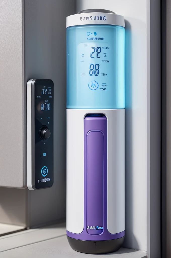 Introducing a groundbreaking innovation from Samsung Sypc collaboration: an intelligent termo with an integrated alarm system. This state-of-the-art thermos showcases the following features: 1. Alarm function with two customizable water intake reminders, encouraging hydration throughout the day. 2. Solar rechargeable battery for uninterrupted use. 3. Temperature display for optimally heated water, ensuring your beverage is at the perfect temperature. 4. Stopwatch function for tracking up to 5 exercise durations, perfect for monitoring your fitness routine. Available in five vibrant colors: coral, gray, white, purple, and blue.
