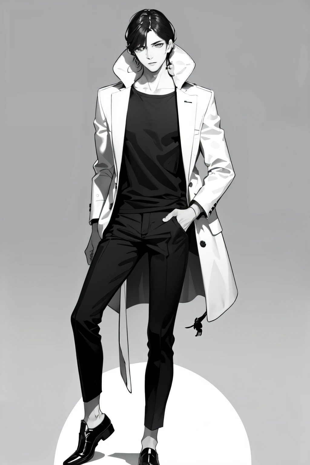 hombre joven, alto, albino , orejas de gato , usando una chaqueta color negro y pantalon color negro