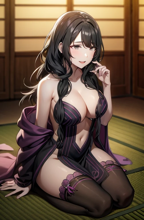 (night:1.7), East Asian architecture, 
Sitting upright and motionless,Sit on tatami mats,
white_kimono,
black_hair, length_hair, hair_Pulled_return,Broke up_lips,purple_eye, Braiding,
1 girl, manga,20 years,Mature Woman,beautiful Finger,beautiful length legs,beautiful body,beautiful Nose,beautiful character design, perfect eye, perfect face,
View your viewers,(Innocent_big_eye:1.0),(Light_笑face:1.0),
Official Art,Very detailed CG Unity 8k wallpaper, Perfect lighting,colorful, bright_front_face_Lighting,
(masterpiece:1.0),(Highest_quality:1.0), 超High resolution,4K,Very detailed,
photograph, 8k, High resolution, High resolution, Absurd:1.2, Kodak Portrait 400, Film Grain, blurry returnground, Bokeh:1.2, Lens flare, (Vibrant_color:1.2)
(beautiful,big_chest:1.4), (beautiful_face:1.5),(narrow_Waist),blackhair、Braid、Elsa、Granhilt、