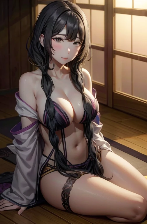 (night:1.7), East Asian architecture,
Sitting upright and motionless,Sit on tatami mats,
white_kimono,
black_hair, length_hair, hair_Pulled_return,Broke up_lips,purple_eye, Braiding,
1 girl, manga,20 years,Mature Woman,beautiful Finger,beautiful length legs,beautiful body,beautiful Nose,beautiful character design, perfect eye, perfect face,
View your viewers,(Innocent_big_eye:1.0),(Light_笑face:1.0),
Official Art,Very detailed CG Unity 8k wallpaper, Perfect lighting,colorful, bright_front_face_Lighting,
(masterpiece:1.0),(Highest_quality:1.0), 超High resolution,4K,Very detailed,
photograph, 8k, High resolution, High resolution, Absurd:1.2, Kodak Portrait 400, Film Grain, blurry returnground, Bokeh:1.2, Lens flare, (Vibrant_color:1.2)
(beautiful,big_chest:1.4), (beautiful_face:1.5),(narrow_Waist),blackhair、Braid、Elsa、Granhilt、