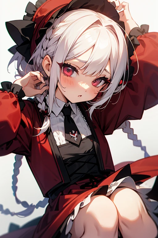 anime girl with long white hair and red bow sitting on a bed, demon anime girl, , anime moe artstyle, anime style 4 k, best anime 4k konachan wallpaper, seductive anime girl, anime girl with long hair, kantai collection style, in dress, perfect white haired girl, an anime girl, red eyes, wings, tails, vampire ears, smile