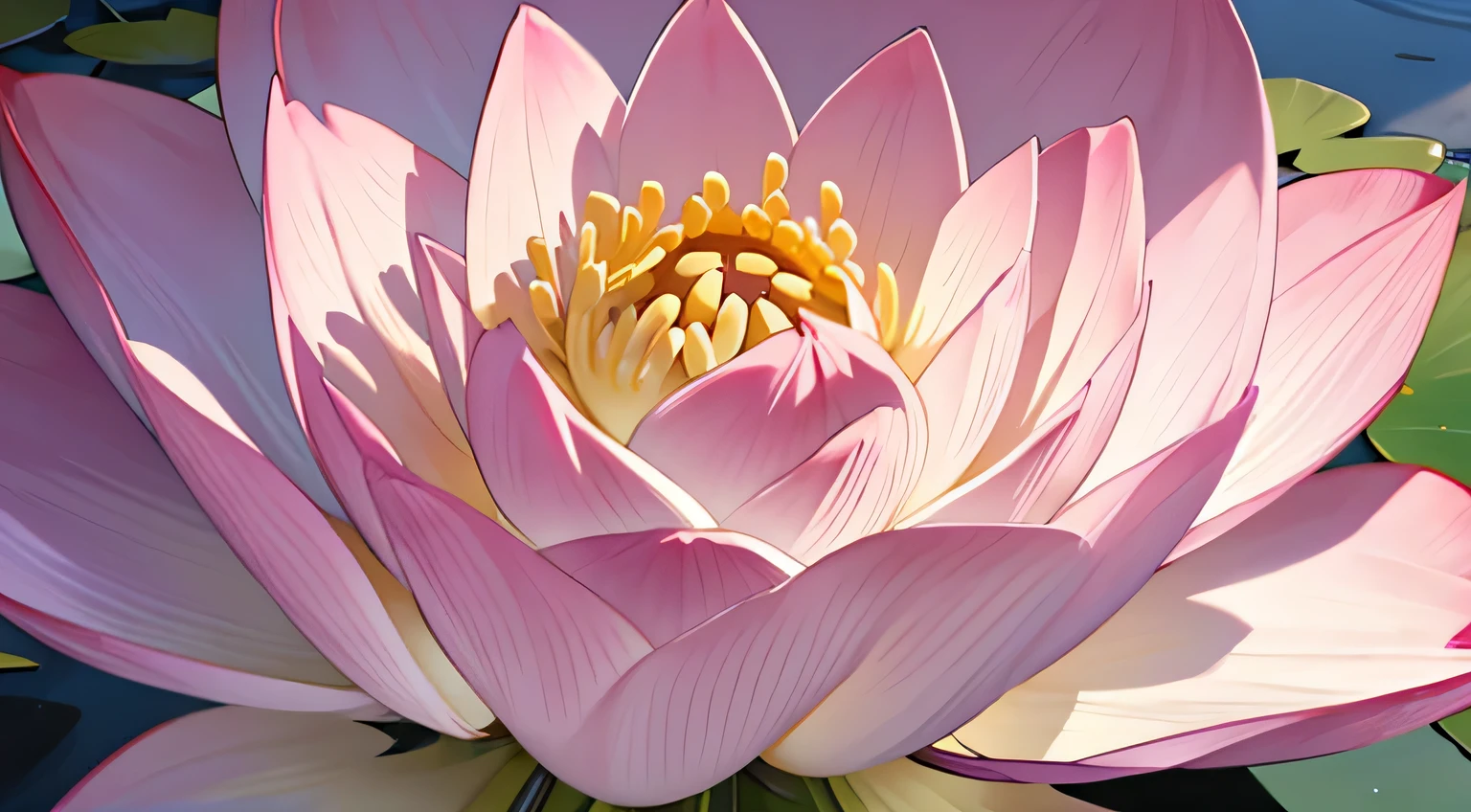 close up of a pink lotus flower, there is a bee on it. Bee