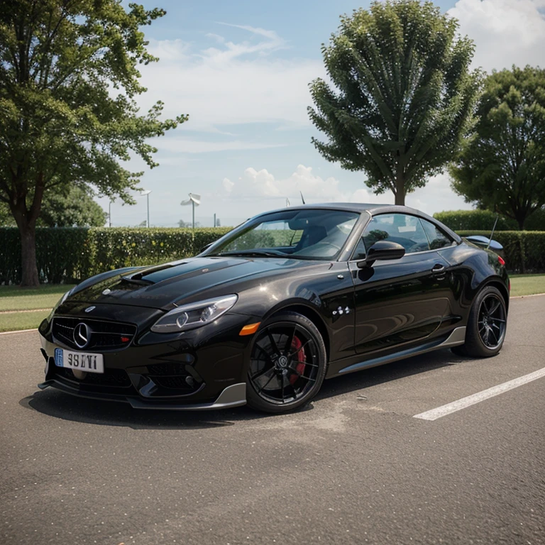 Make a convertible sports car, with retractable airfoil, com a marca dallo, na cor preta e farol auxiliar, V8 biturbo engine located in the rear of the coupe style