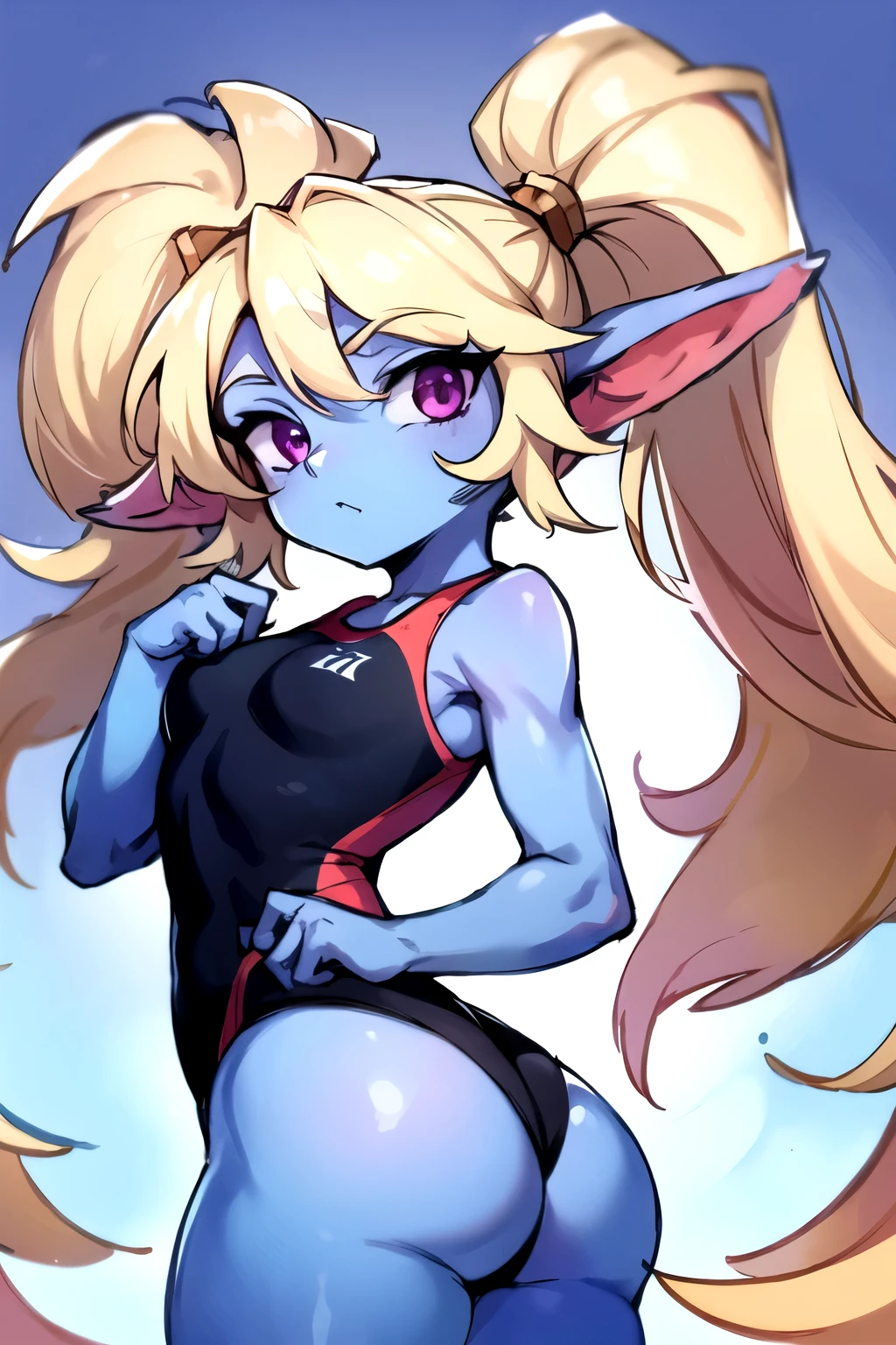 Poppy in blue swimsuit show ass detailed high quality fixed hands original skin colour fixed body