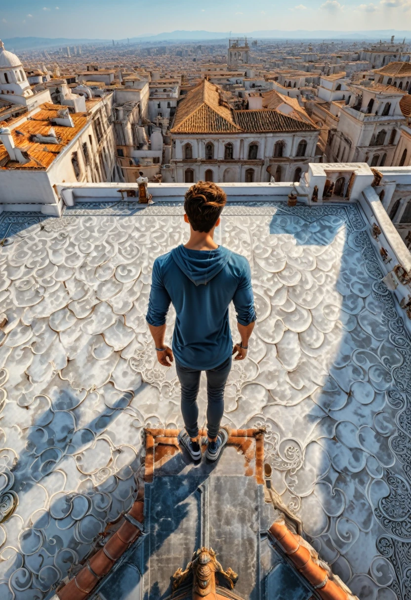 Person Standing on the Rooftop, (masterpiece, best quality, Professional, perfect composition, very aesthetic, absurdres, ultra-detailed, intricate details:1.3)