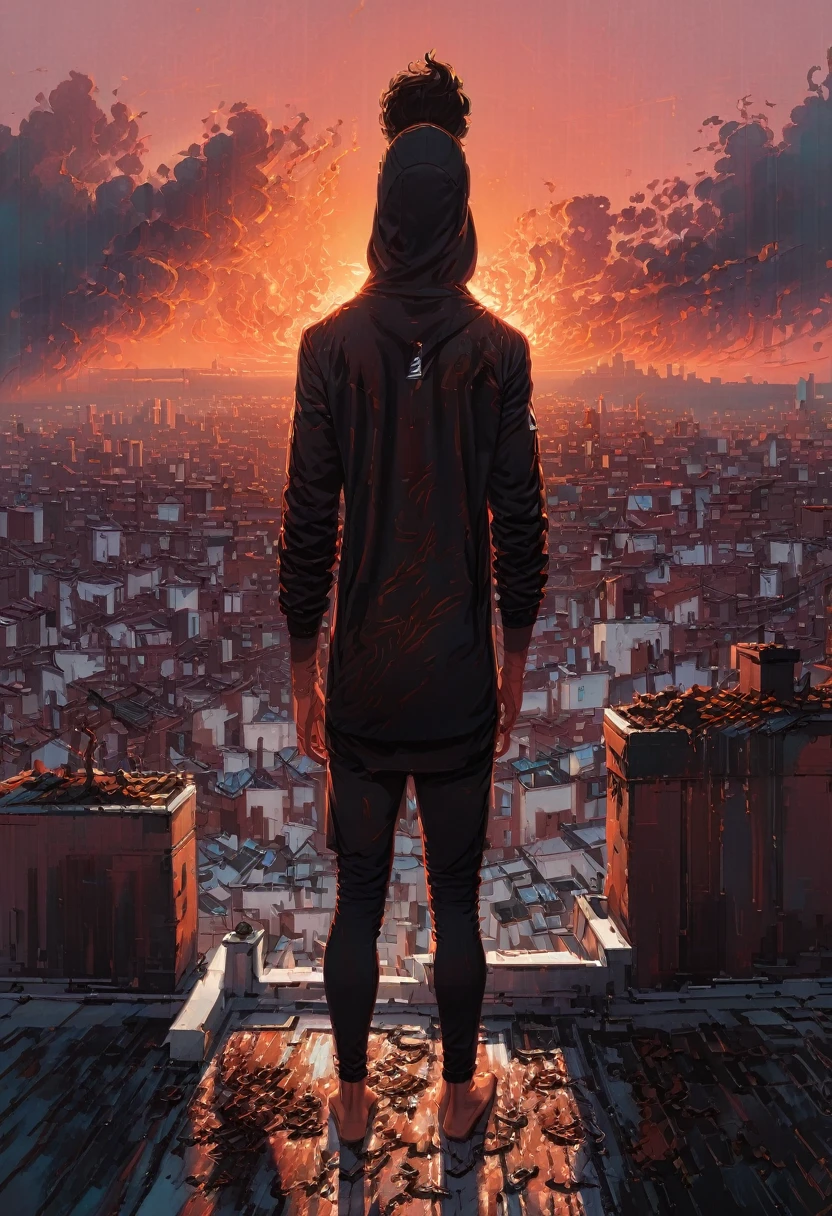 Person Standing on the Rooftop, (masterpiece, best quality, Professional, perfect composition, very aesthetic, absurdres, ultra-detailed, intricate details:1.3), by Alena Aenami