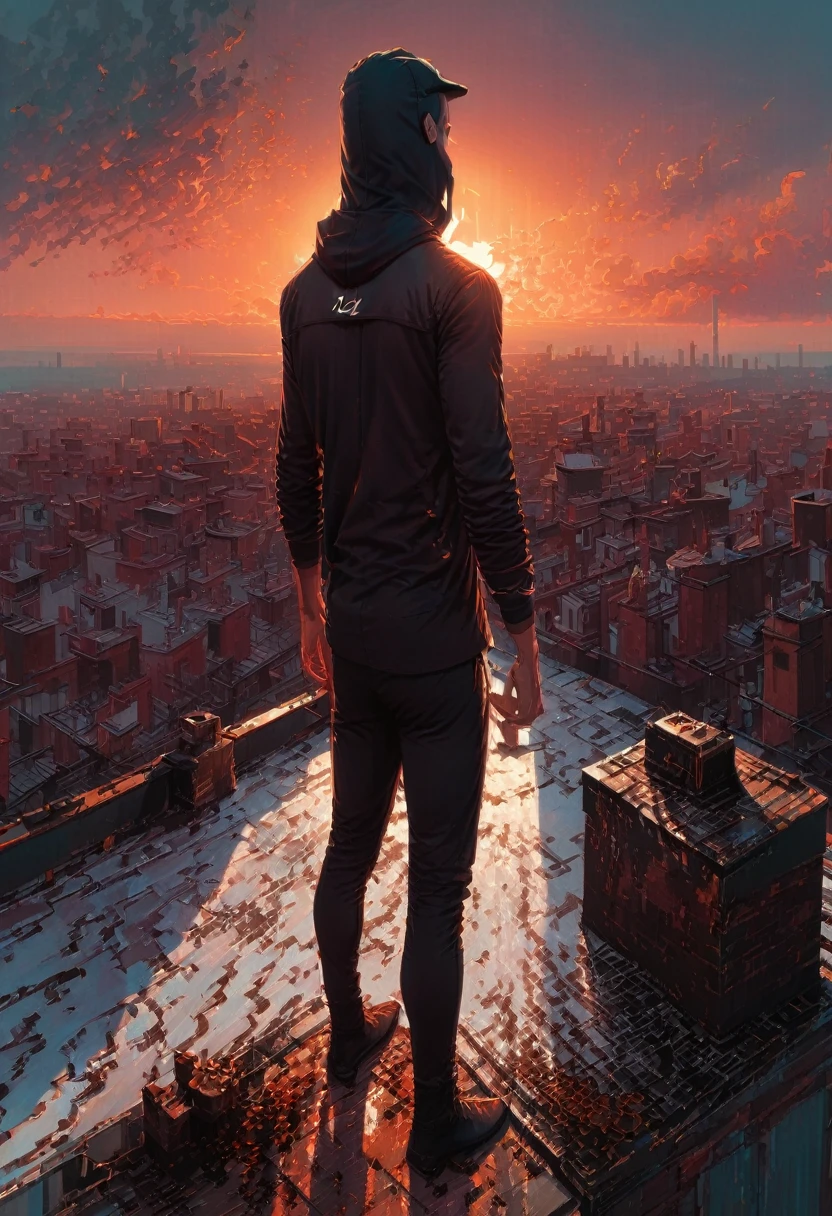 Person Standing on the Rooftop, (masterpiece, best quality, Professional, perfect composition, very aesthetic, absurdres, ultra-detailed, intricate details:1.3), by Alena Aenami